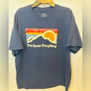 DOM Women’s Large Navy Blue I'M DONE PEOPLING Graphic Retro Short Sleeve TShirt